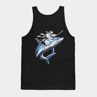 Cat Samurai Ninja Riding Shark Tank Top